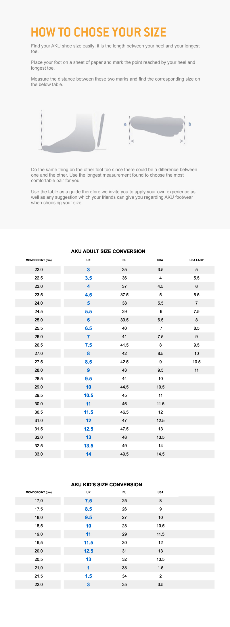 size chart AKU en