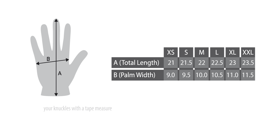 da gloves size chart